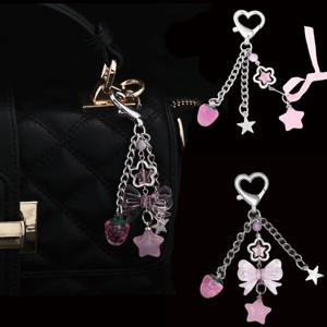 1개입 스위트 스타일 리본 키체인 핑크 펜던트 창의적인 휴대폰 짧은 체인 사랑 오각별 액세서리 가방 장식