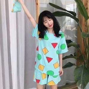 Pijama Sin Chan 여성용 잠옷 여성용 여름 잠옷 정장 반바지 파자마 세트 홈 여성 의류 Pajamas Sinchan 2021
