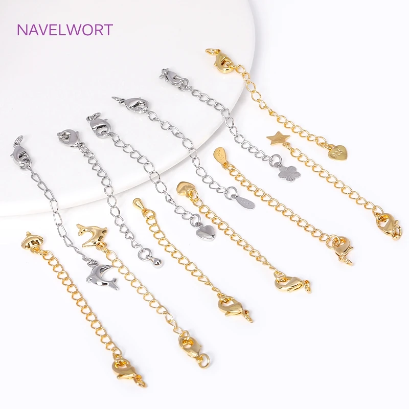 랍스터 걸쇠로 도금 된 18K 골드 쥬얼리 용 엔드 확장 테일 체인 확장 체인 DIY 팔찌 목걸이 결과 만들기