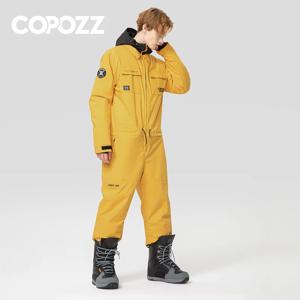 두꺼운 남성 여성 원피스 스키 점프 슈트 야외 스포츠 스노우 보드 자켓 따뜻한 점프 슈트 방수 겨울 의류 작업복 후드