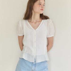 [아워호프] V-Neck Pintuck Shirring Blouse - White [H25SM1-BL44-WHI]