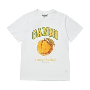 GANNI T3529 151 피치 로고 프린트 여성 반팔티
