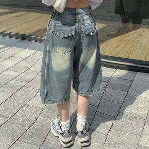[브리치]  /  2way 핏조절 투웨이 와이드 버뮤다 청반바지