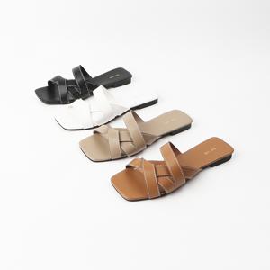 신난다슈 여성 뮬 슬리퍼 샌들 1cm 여름 플랫 뮬 샌들 토오픈 낮은굽 LO255952