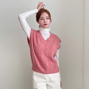 [최초가 79,900원]울100 뮬리 케이블 니트 베스트