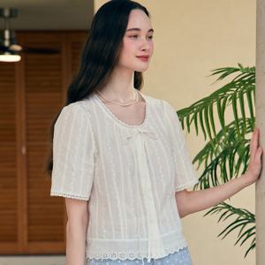 Olivia Lace Ribbon Blouse - White