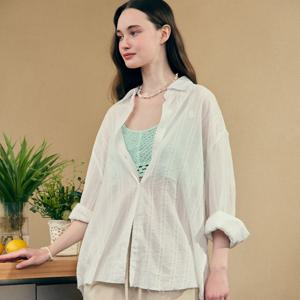 Over Fit Raw Cut Stripe Shirt - White