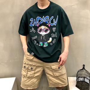 [브리치]  / 박스 전판 크레용 후디 캣츠 남자 여름 반팔티