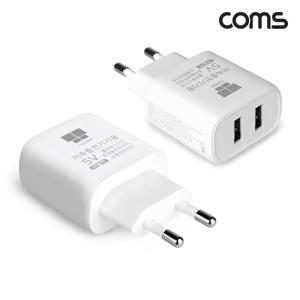 COMS 나비 12W 5V 1.2A USB 2포트 저속충전기 저속충전기 스마트폰충전기 블루투스충전기