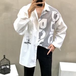 [브리치]  / 롱 오버핏 언발 스트라이프 플라워 남자 가을 셔츠