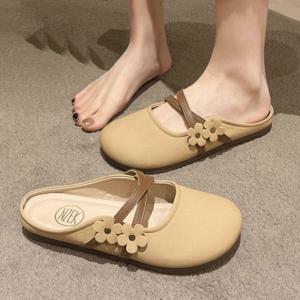 여성 발편한 플라워 플랫 샌들 뮬 슬리퍼 X93