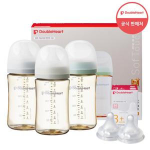 더블하트 240ml 트리플팩(젖병3개/노꼭지)+젖꼭지0개/2개/4개 / 3세대