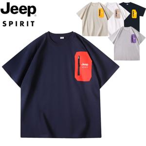 지프 JEEP SPIRIT 봄여름 신상 라운드 반팔 티셔츠 헤비 260G 지퍼 포켓 심플 코디 톱 JP50127