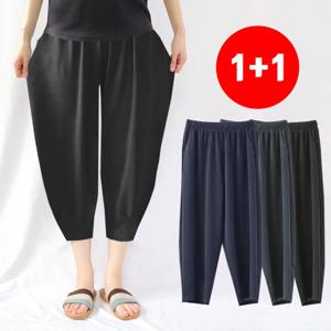 1+1 여름 8부 냉장고 스판바지 빅사이즈 고무줄 통바지 배기 밴딩팬츠