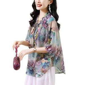 빅 사이즈 엄마룩 블라우스 여자 여름 플라워 하이엔드 빈티지 루즈핏 뱃살 가려 날씬하고 고급스러운 서양