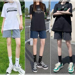 여자 와이드 데님 청버뮤다 팬츠 밴딩 5부 청반바지
