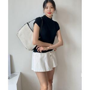 하이넥 슬림핏 반팔 니트 탑 여름할인이벤트