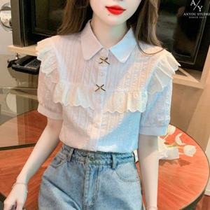 여성 여름 루즈핏 반팔 쉬폰 블라우스