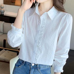 besteffie 여성용 셔츠 구김없는 면 마 블라우스 남방 카라 셔츠 루즈핏 상의 데일리 캐주얼 E58