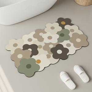 빨아쓰는 규조토 발매트 주방 욕실 현관 60x40cm 미끄럼방지 플라워 발판 매트 ODM-FOOTMAT9