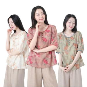 여름 쿨 여자 7부 인견 블라우스 꽃무늬 반팔 데일리 여성 엄마옷 할머니 중년 홈웨어 빅사이즈 있음