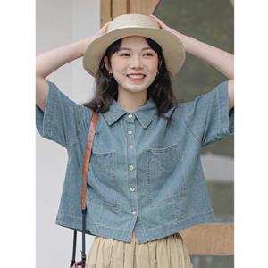 여름 여자 5부 반팔 데님 남방