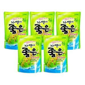 자연에좋은주방세제(1.2kg 리필)-5개 주방세제 1200ml 설거지 세제 야채과일세척용 1종세척제 쌀추출물