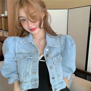 여름 신상 크롭 데님 자켓 퍼프소매 데님 5부 라인 소매 숏 재킷