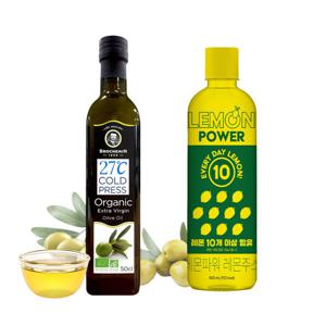 유기농 엑스트라버진 올리브유 250ml + 레몬주스 500ml 세트 올리브 레몬샷 올레샷 올레샷 세트로 한번에