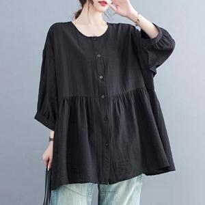 빅사이즈 롱블라우스 오버핏 루즈핏 롱셔츠 88 99 110 미시 마담