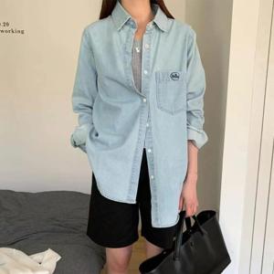 여성 데님 남방 루즈핏 캐주얼 긴팔 데일리 오버핏 청 셔츠 BLACKTEA5