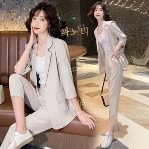 여성 투피스/세트/빅사이즈 봄여름 신상 여성 세미 정장세트 9부바지 Mochae