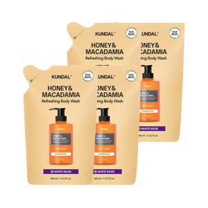 쿤달 허니 앤 마카다미아 퓨어 바디워시 리필팩 화이트머스크 400ml x4개