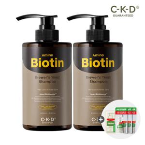 [2개]CKD 아미노비오틴 맥주효모샴푸 500ml 2개 + 올파워풀 샴푸 7ml 3매 증정 / 탈모 증상 완화 기능성