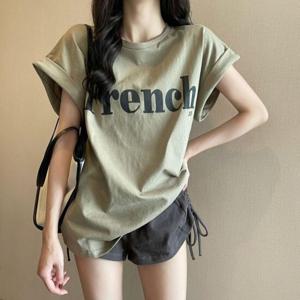 프렌치 말림 여성 반팔 티셔츠 BI A200540 나시티 티셔츠 반팔 크롭티 여성 티