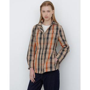 닥스 여성 24FW 베이지 체크 탈착 후드 캐주얼 하프 점퍼 DLJU4DE81I2