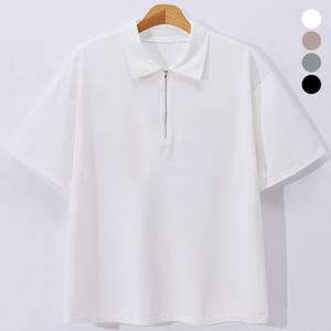 [후앙스] 오버핏 링클프리 집업 카라넥 반팔 티셔츠 BMCT4112
