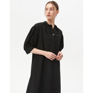닥스 여성 24SS 50%세일린넨블랙 솔리드 린넨혼방 쁘띠밴드넥 5부소매 원피스 DLDR4B407BK
