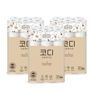 쌍용 코디 천연펄프 3겹 코튼화이트 화장지 30m 30롤 3팩