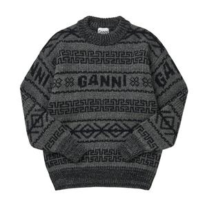 GANNI K2175 220 그래픽 로고 램스 울 여성 니트