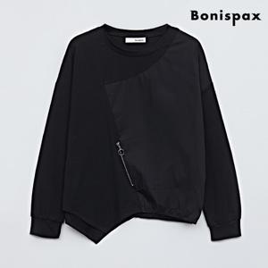 [보니스팍스(여성의류)]코튼 배색 언발 라운드 긴팔 티셔츠 (XO1LW003L0)