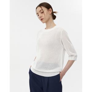 닥스 여성 24SS 클리어런스린넨화이트 솔리드 린넨혼방 여름 라운드넥 7부소매니트 DLSW4B394WT