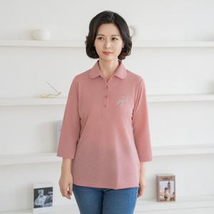 엄마옷 마담4060 큐빅잎새카라티셔츠-QTE2505023-