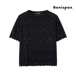[보니스팍스]물결 라인 포인트 반팔 니트 (XP4KP007M0)