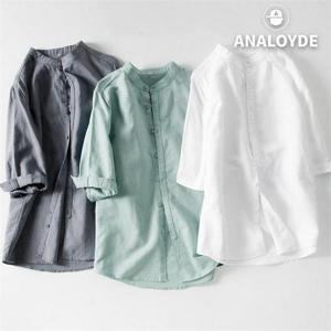 [아날로이드]남자 헨리넥 7부 린넨셔츠 여름 빅사이즈 마셔츠 남방_AST13