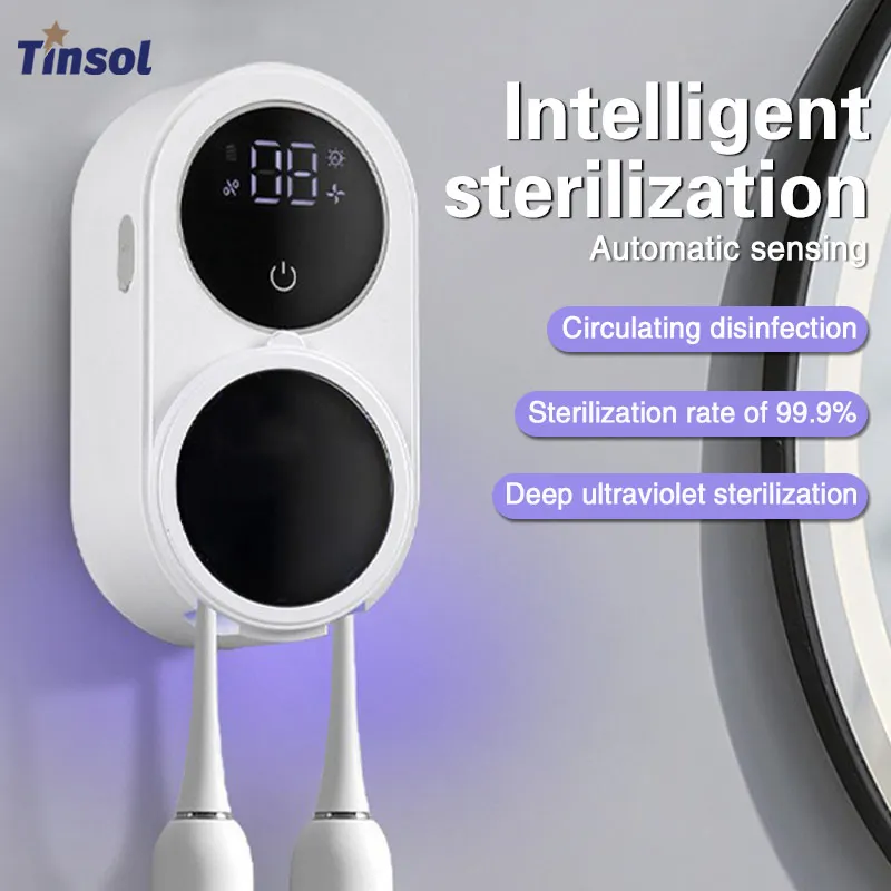 Tinsol 벽걸이 형 미니 휴대용 충전식 여행용 칫솔 살균기 (충전 디스플레이 포함) UV 칫솔 살균기 케이스
