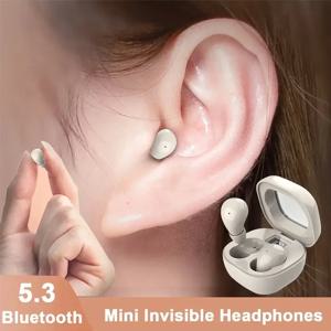 SK19 Bluetooth 5.3 이어폰 미니 보이지 않는 헤드폰 TWS 무선 이어 버드 HIFI 스테레오 소음 감소 마이크가있는 헤드셋