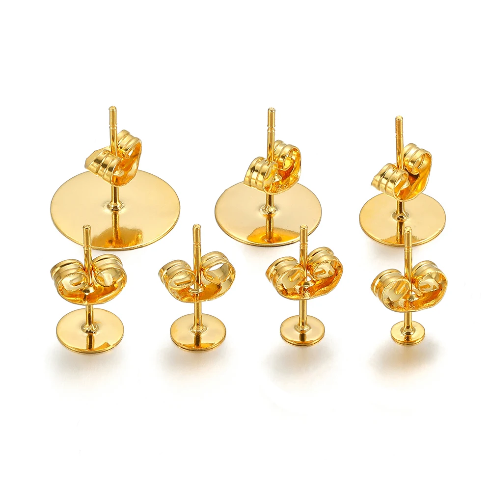 50-100pcs 스테인레스 스틸 워터 골드 귀걸이 스터드 기본 빈 포스트 핀 귀걸이 플러그 귀 뒤로 DIY 쥬얼리 만들기위한 결과