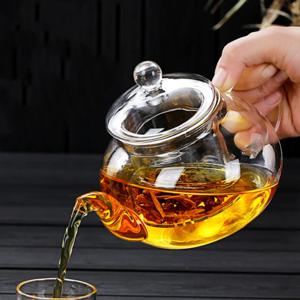 400ml/1000ml 필터링 가능한 내열성 두꺼운 유리 주전자 높은 붕규산 유리 꽃 차 주전자 가열 가능한 유리 차 세트