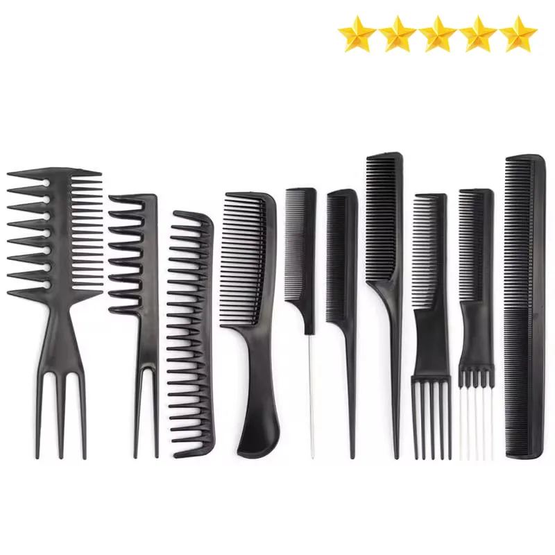 【뜨거운 판매】10 머리 빗 이발소 머리 빗 강철 바늘 빗 플라스틱 빗 플랫 헤드 빗 뾰족한 꼬리